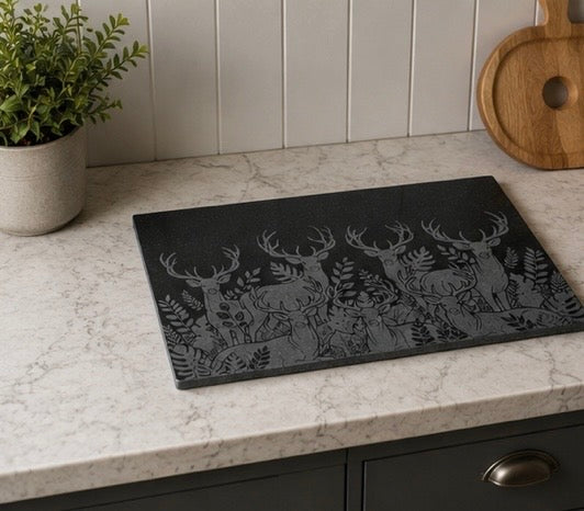 Engraved Deer Stag Granite Counter Protector & Plaque 40x30cm
