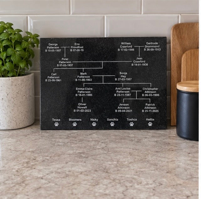 Personalised Engraved Granite Family Tree Plaque – 40 x 30cm Counter Protector