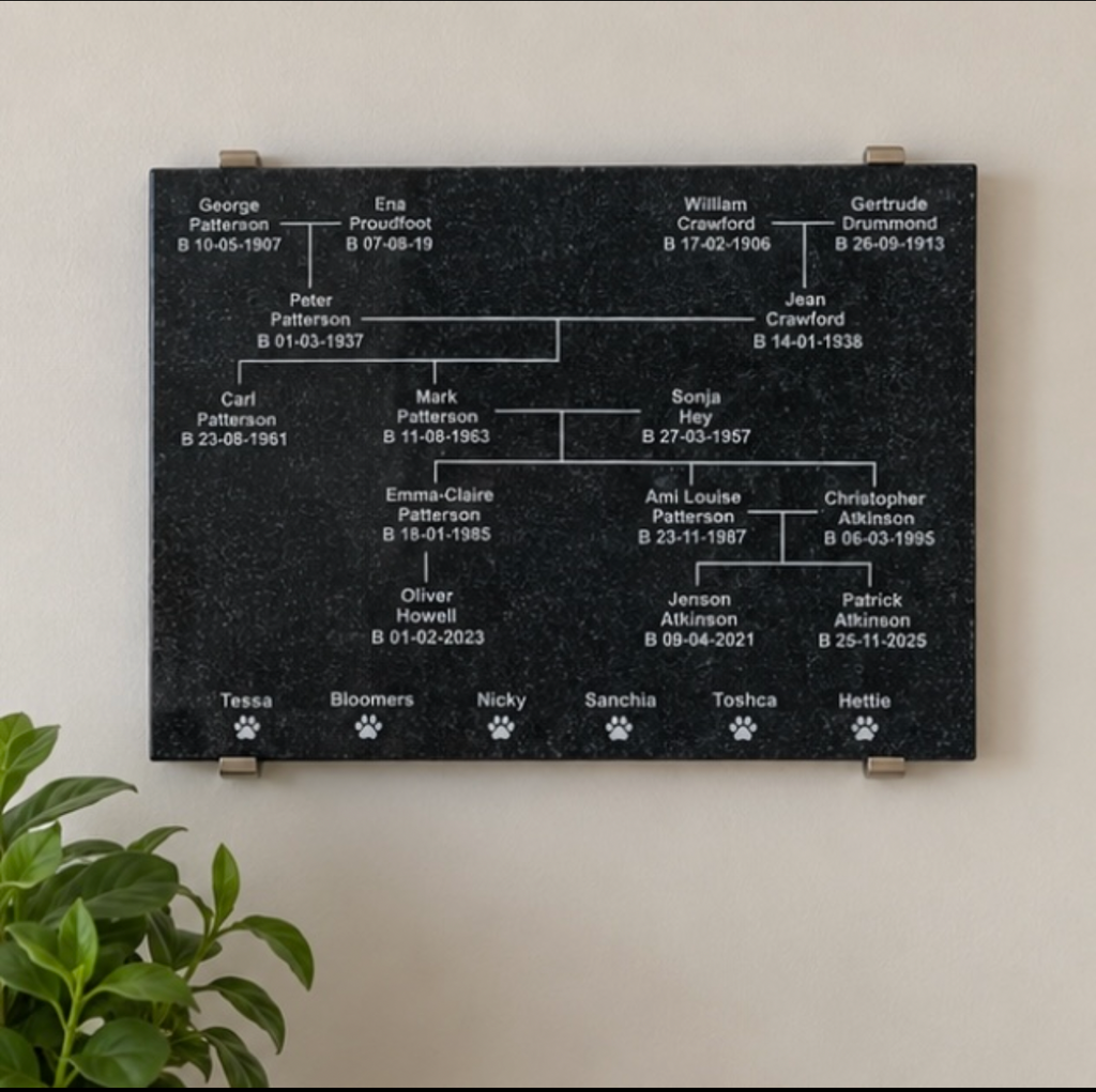 Personalised Engraved Granite Family Tree Plaque – 40 x 30cm Counter Protector