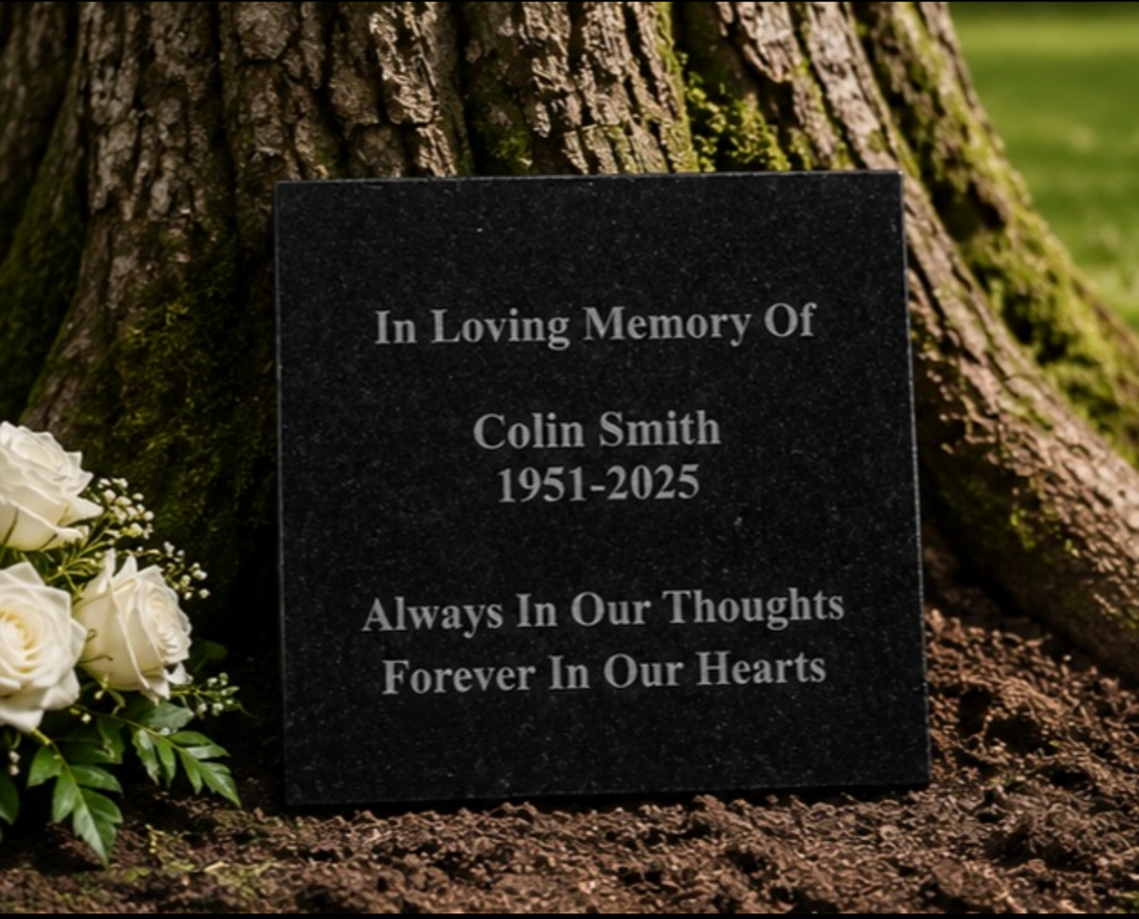 Personalised Engraved Granite Grave Marker Memorial | 20 x 20cm Weatherproof Temporary Headstone