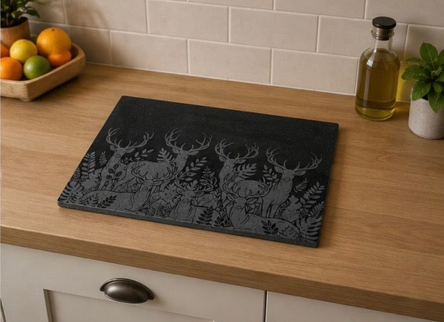 Engraved Deer Stag Granite Counter Protector & Plaque 40x30cm