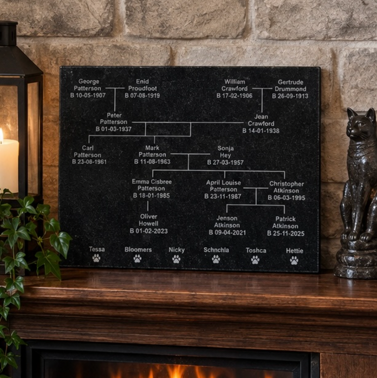 Personalised Engraved Granite Family Tree Plaque – 40 x 30cm Counter Protector