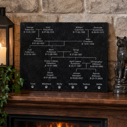 Personalised Engraved Granite Family Tree Plaque – 40 x 30cm Counter Protector