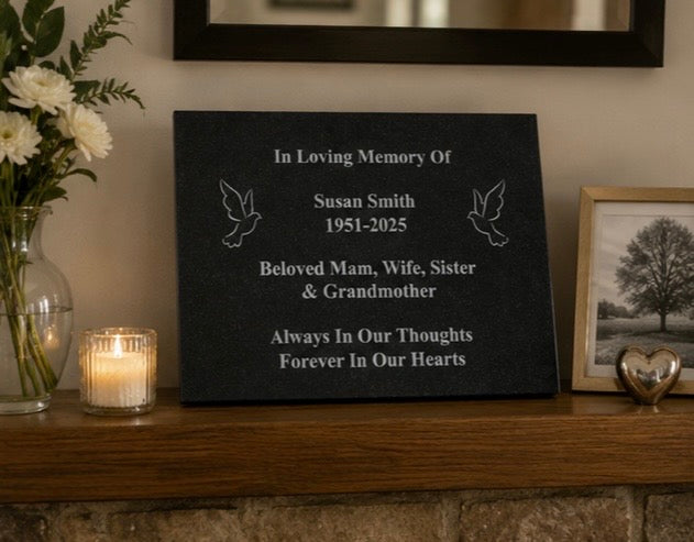 Personalised Engraved Granite Grave Marker – 40x30cm Memorial Plaque