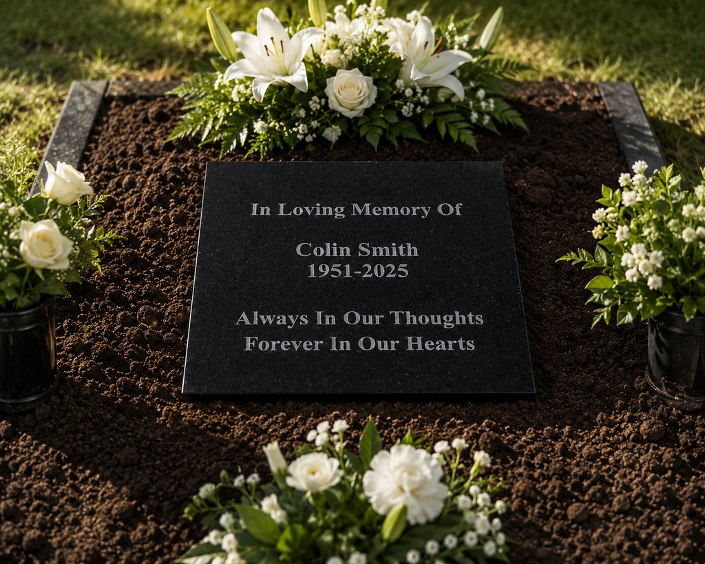 Personalised Engraved Granite Grave Marker Memorial | 20 x 20cm Weatherproof Temporary Headstone