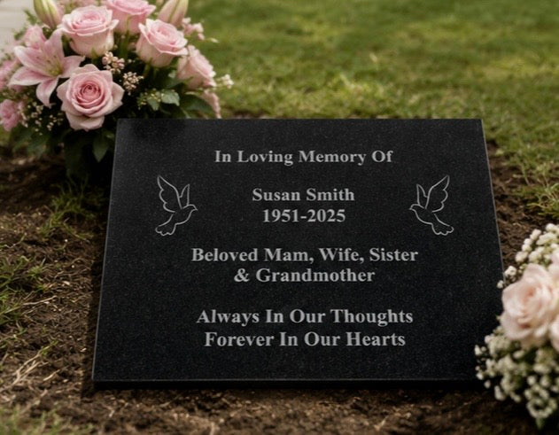 Personalised Engraved Granite Grave Marker – 40x30cm Memorial Plaque